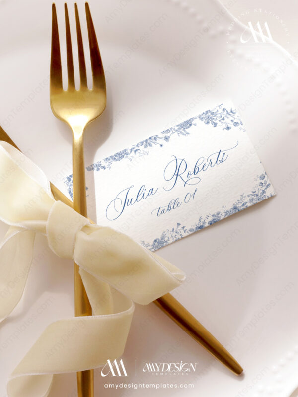 Minimalist Wedding Place Card Template | Something Blue Editable Printable Guest Name Card