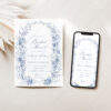 Something Blue Bridal Shower Invitation Template Editable | Monogram French Toile Invite Something Blue Bridal Shower Invitation Template Editable