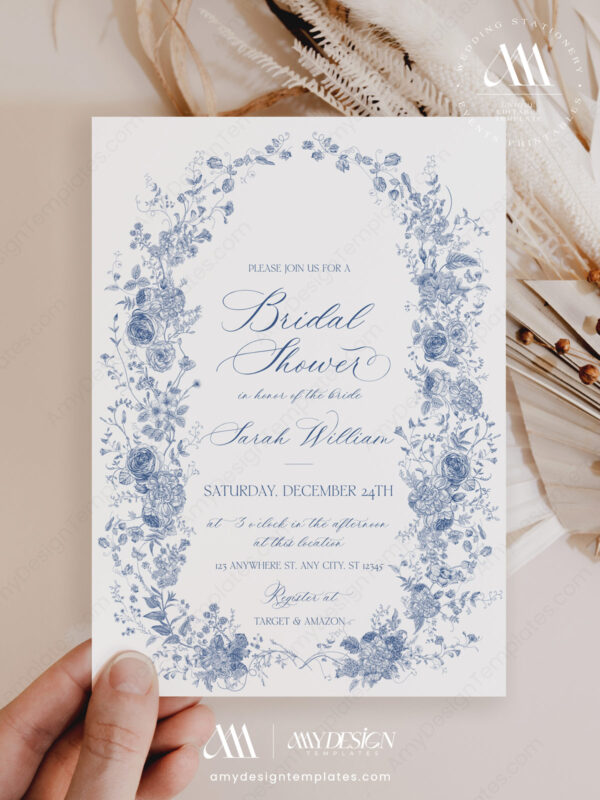 Something Blue Bridal Shower Invitation Template Editable