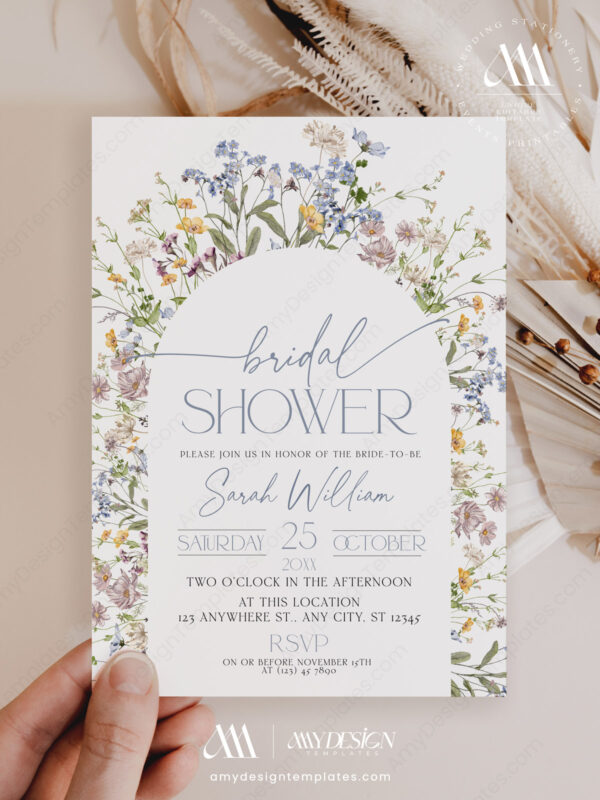 Wildflower Bridal Shower Invitation Digital Template Editable