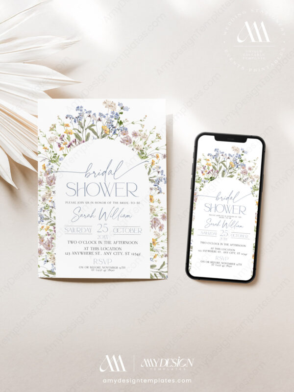 Wildflower Bridal Shower Invitation Digital Template Editable