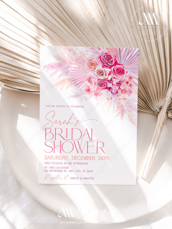 Fuchsia Hot Pink Bridal Shower Invitation Template