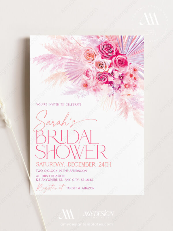 Fuchsia Hot Pink Bridal Shower Invitation Template