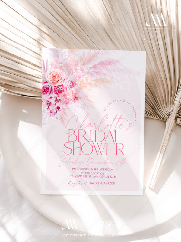 Pink Pastel Boho Arch Bridal Shower Invitation Template
