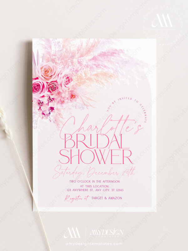 Pink Pastel Boho Arch Bridal Shower Invitation Template