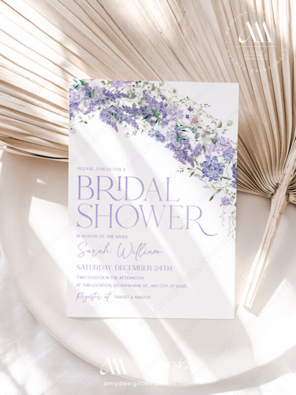 Purple Wisteria Lilac Invitation Template Editable