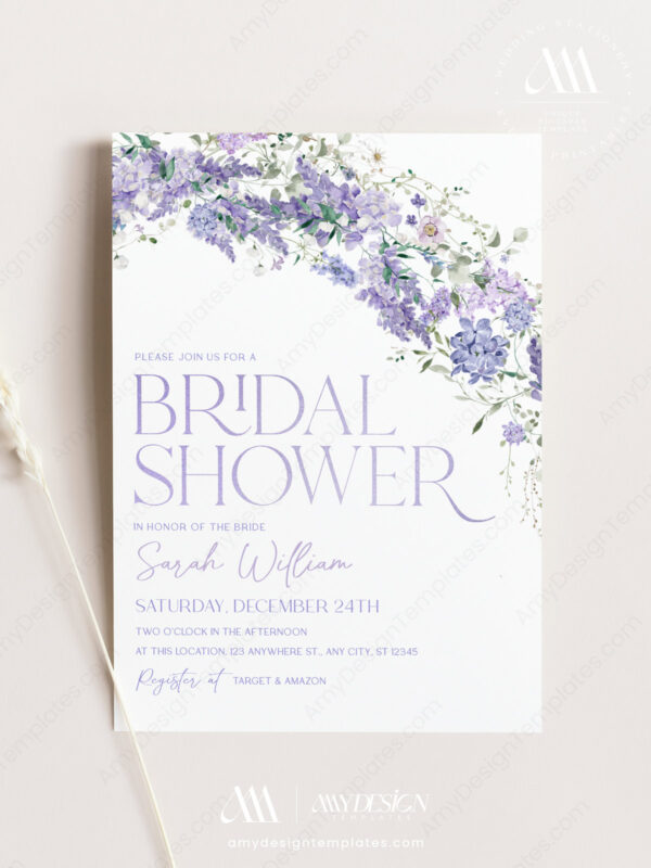 Purple Wisteria Lilac Invitation Template Editable