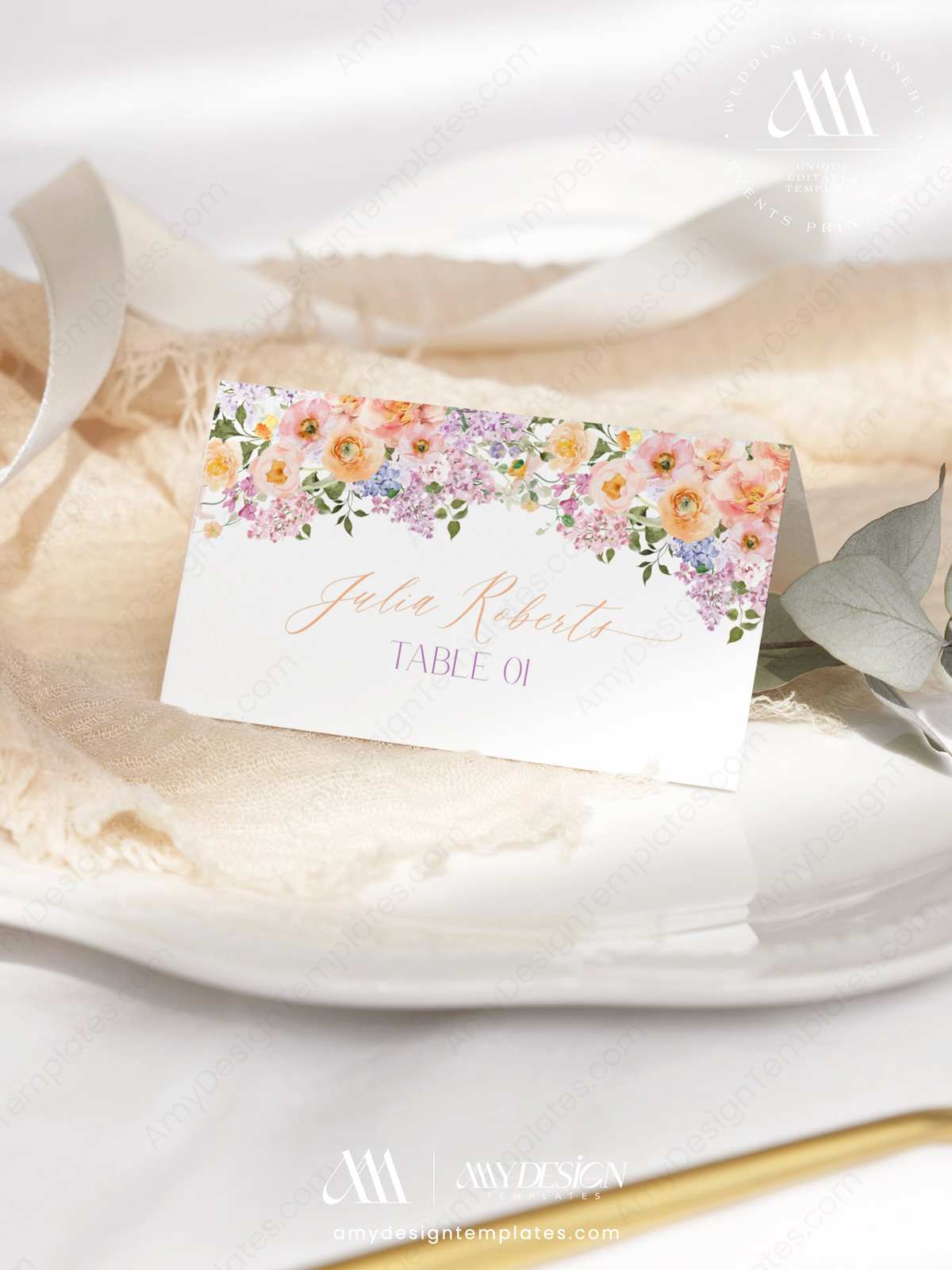 Floral Wedding Place Card Template Printable | Food Labels Template | Editable Buffet Cards | Bright Flowers Spring Floral Wedding Place Card Template Printable | Food Labels Template | Editable Buffet Cards | Bright Flowers Spring - Image 5