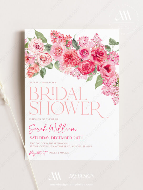 8+ Free Printable Bridal Shower Invitation Templates: Your Guide to a Personalized Celebration Hot Pink Floral Bridal Shower Invitation Template