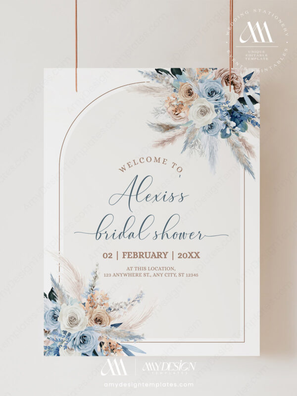 Alternative view of Blue Bohemian Bridal Shower Welcome Sign | Printable Bohemian Bridal Shower Entrance Sign