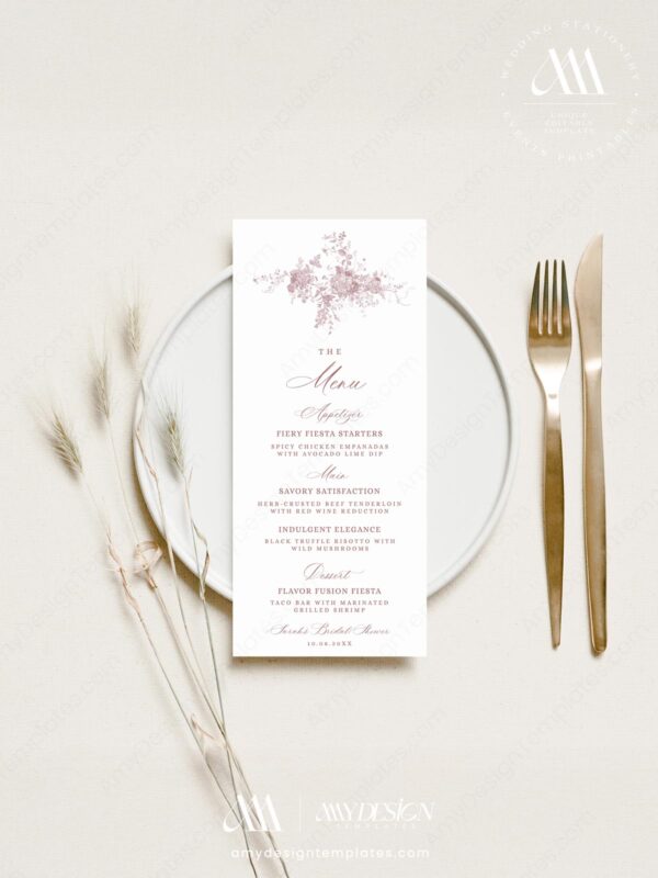 Floral Toile Wedding Menu Template | French Toile Menu Card | Dessert Menus | Dinner Menu Cards