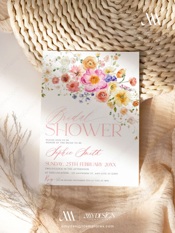 Bright Floral Garden Bridal Shower Invitation Template | Spring Invite Printable Card