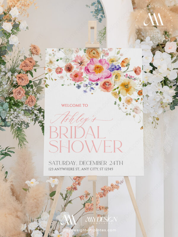 Alternative view of Bright Flowers Bridal Shower Welcome Sign Template | Welcome Poster | Welcome To Bridal Shower Sign