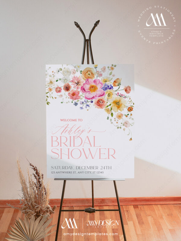 Bright Flowers Bridal Shower Welcome Sign Template | Welcome Poster | Welcome To Bridal Shower Sign