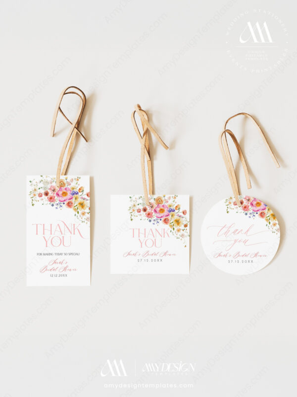 Colorful Favor Tags Printable Template | Spring Flowers Wedding Shower Party Thank You Labels