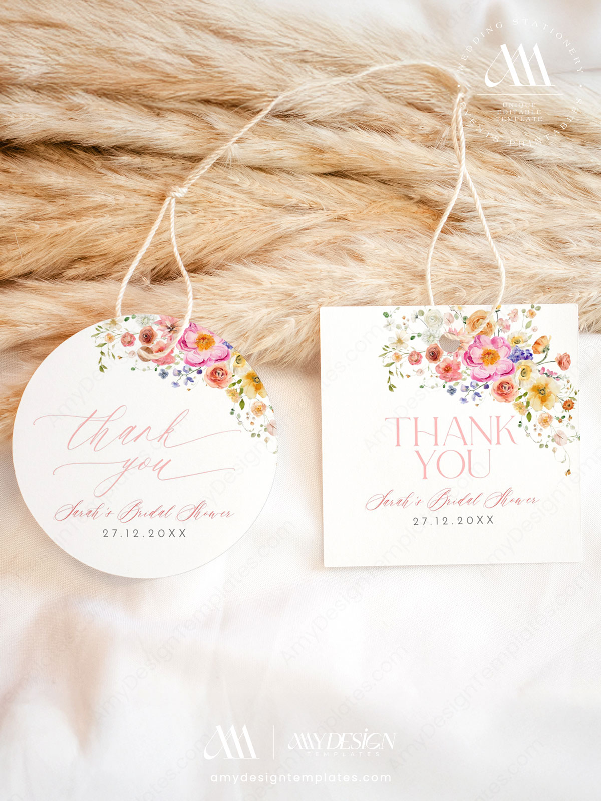 Colorful Favor Tags Printable Template | Spring Flowers Wedding Shower Party Thank You Labels