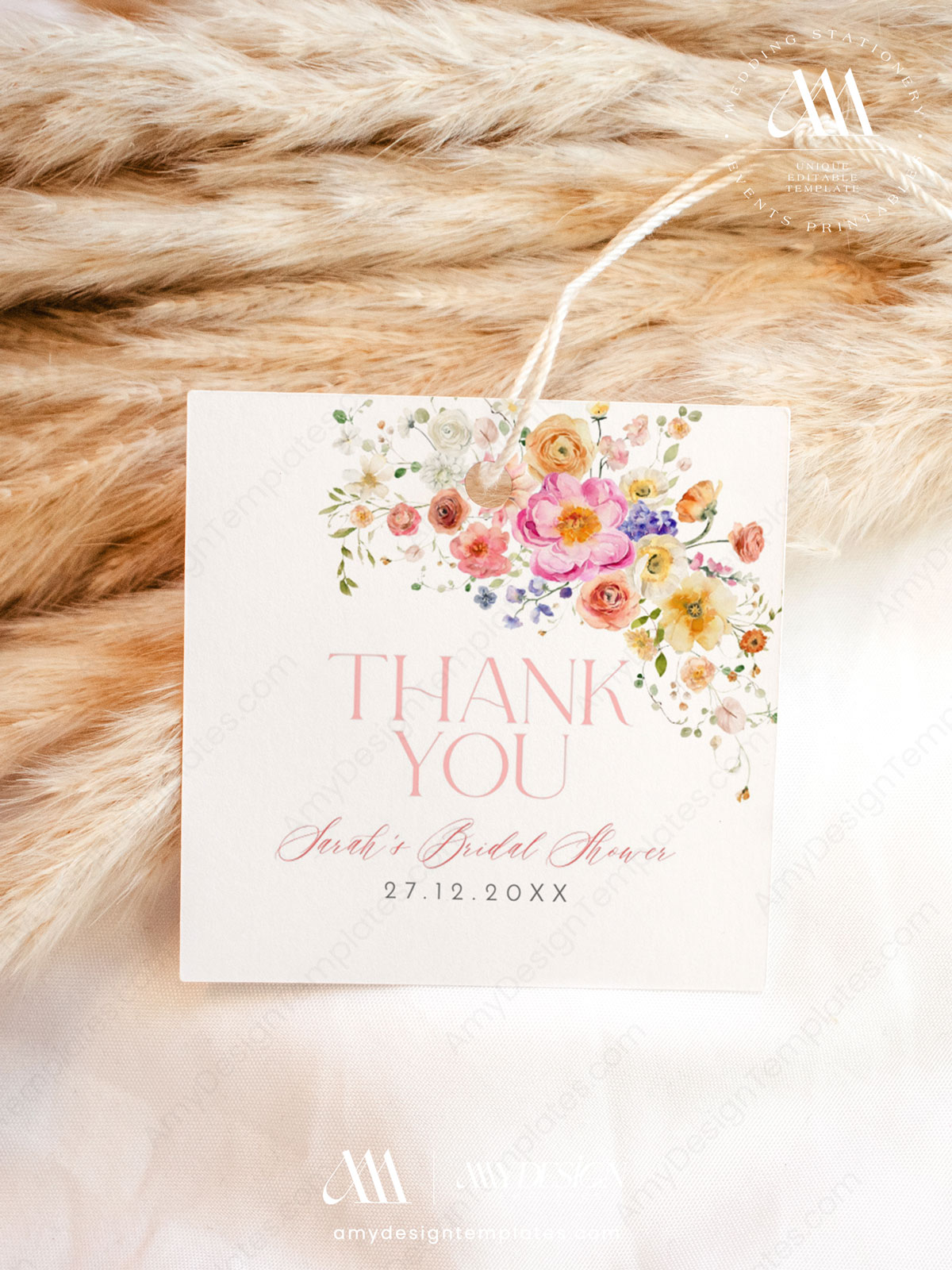 Colorful Favor Tags Printable Template | Spring Flowers Wedding Shower Party Thank You Labels
