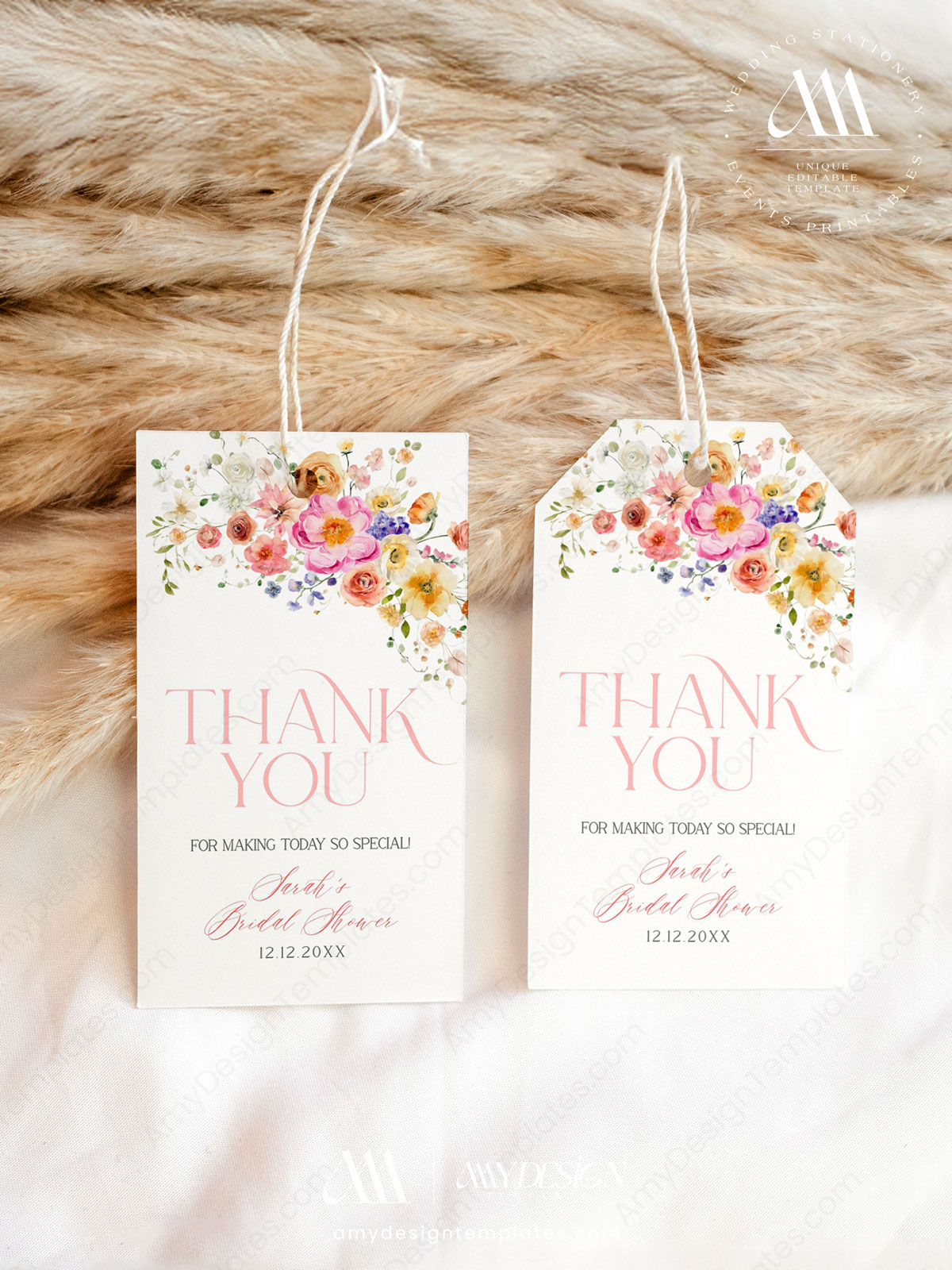 Colorful Favor Tags Printable Template | Spring Flowers Wedding Shower Party Thank You Labels