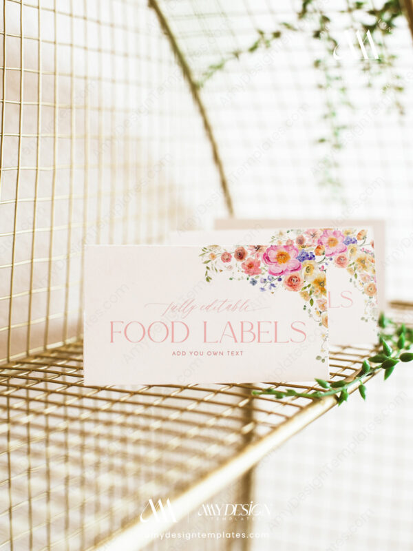 Editable Food Labels Place Cards | Bright Spring Floral Buffet Table Signs | Printable Food Tent Cards