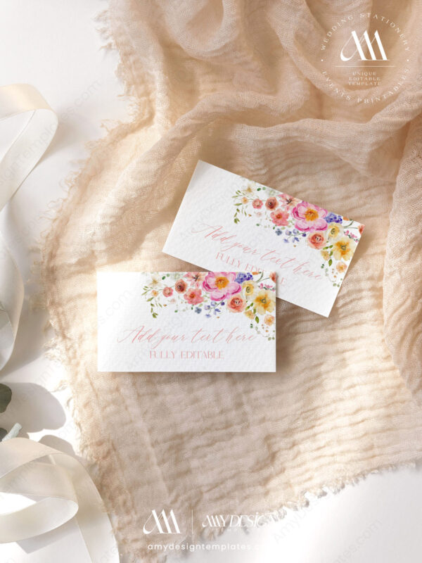 Vibrant Floral Wedding Place Card Template