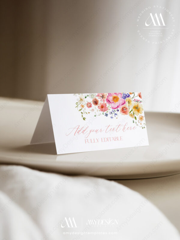 Vibrant Floral Wedding Place Card Template
