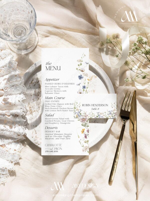 Alternative view of Elegant Wedding Menu Template | Minimalist Wedding Menu Card | Wildflower Menu Card Printable