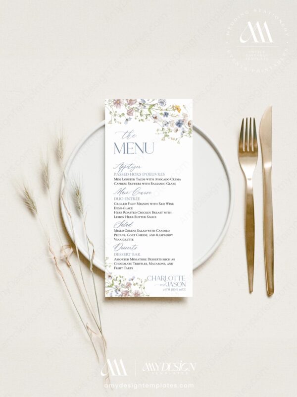Dessert Menu Template | Wildflower Wedding Menu Template | Custom Wedding Menu | Whimsical Menu