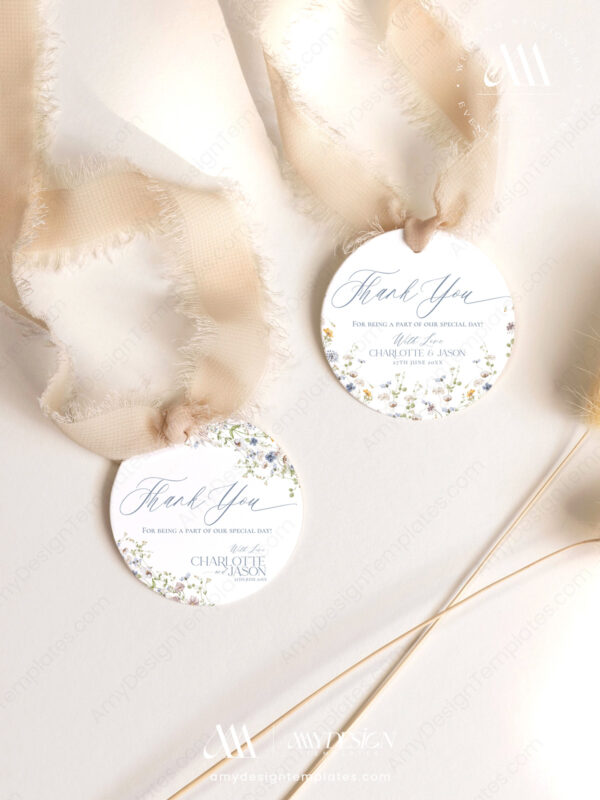 Wildflower Wedding Favor Tags Editable | Thank You Tags Printable Personalized