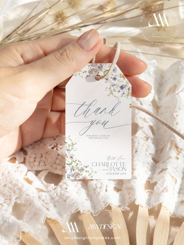 Wildflower Wedding Favor Tags Editable | Thank You Tags Printable Personalized