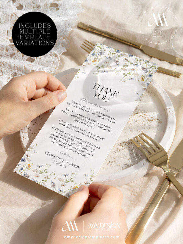 Alternative view of Wildflower Wedding Napkin Note Template | Printable Thank You Place Card Template