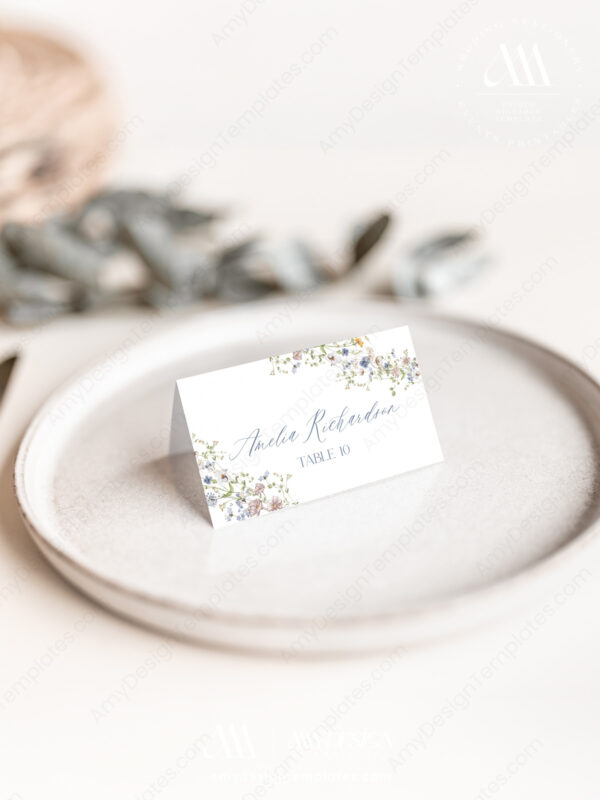 Alternative view of Wildflower Wedding Place Cards Template | Elegant Printable Name Card with Meal Icons | Escort Cards