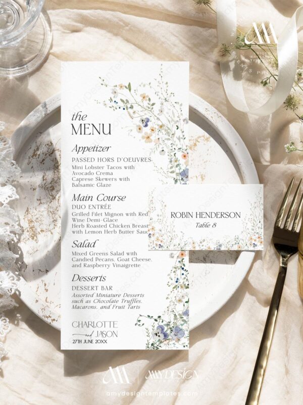 Alternative view of Whimsical Menu Template | Personalized Wedding Menu Printable | Dinner Menu Cards | Wildflower Wedding
