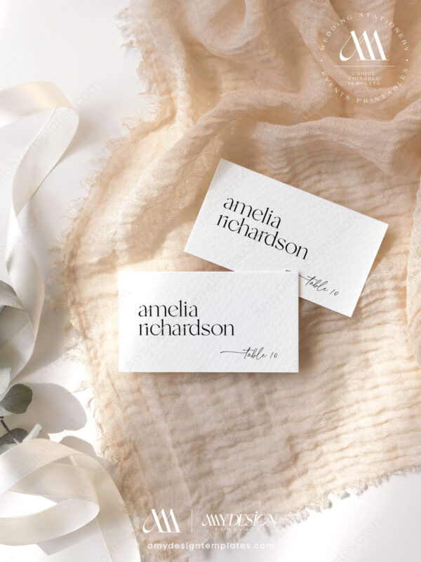 Modern Minimalist Wedding Place Card Template