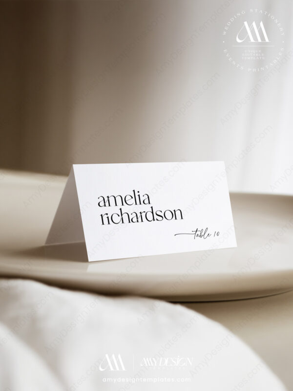 Modern Minimalist Wedding Place Card Template