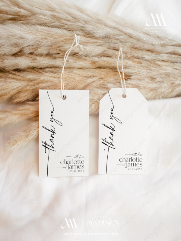Modern Thank You Tags Editable Printable Template | Minimalist Wedding Bridal Baby Shower Favor Tag