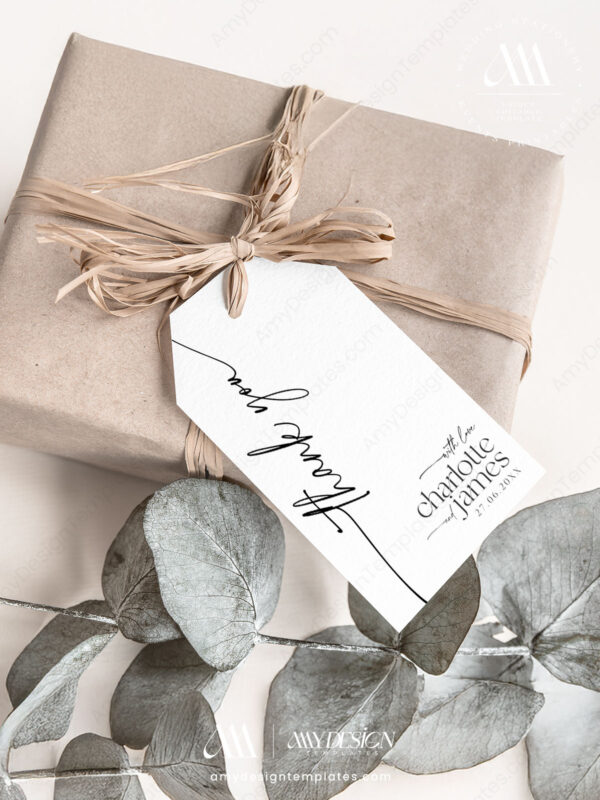 Modern Thank You Tags Editable Printable Template | Minimalist Wedding Bridal Baby Shower Favor Tag