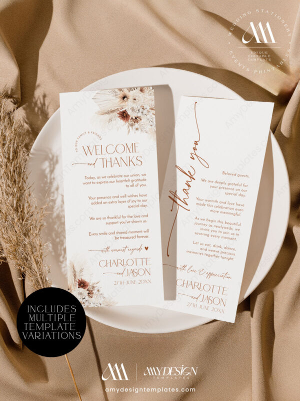 Boho Thank You Napkin Note Printable | Thank You Place Setting | Terracotta Wedding Table Thank You Card Template
