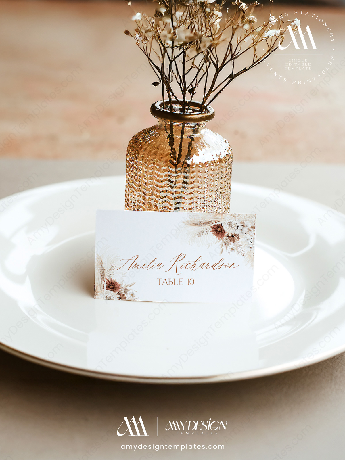 Rustic Boho Place Card Template | Bohemian Wedding Guest Seating Card | Escort Cards Digital Download Rustic Boho Place Card Template | Bohemian Wedding Guest Seating Card | Escort Cards Digital Download