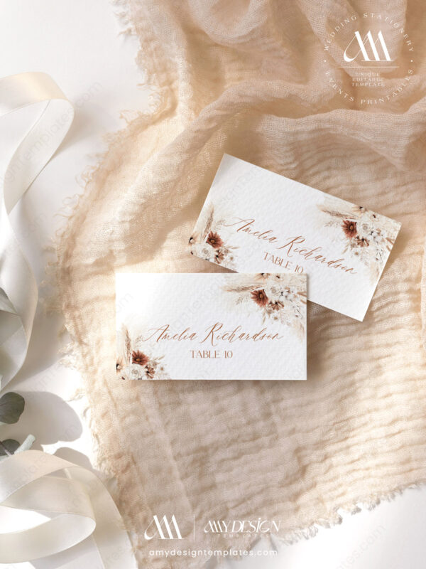 Alternative view of Rustic Boho Place Card Template | Bohemian Wedding Guest Seating Card | Escort Cards Digital Download