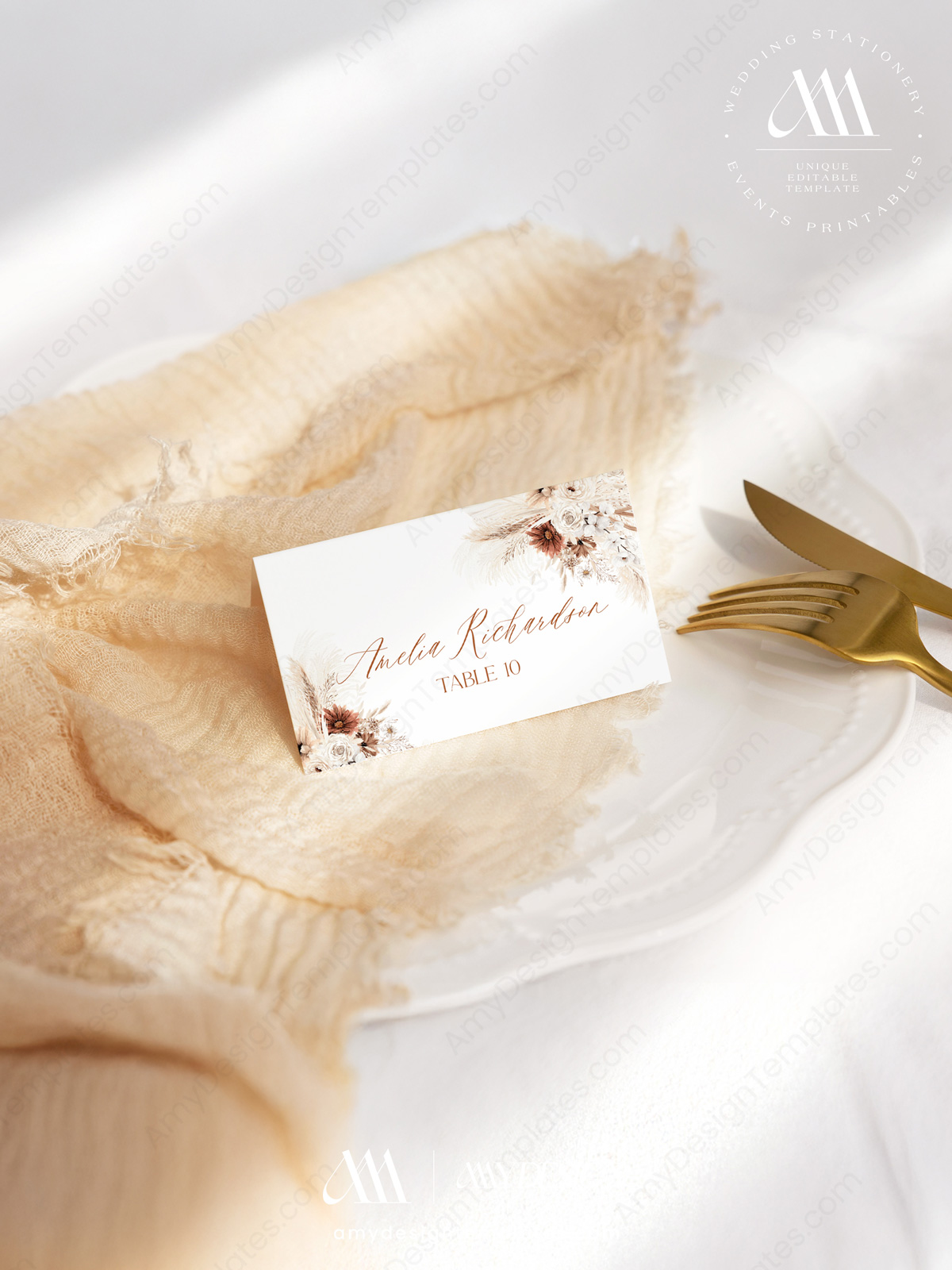 Rustic Boho Place Card Template | Bohemian Wedding Guest Seating Card | Escort Cards Digital Download Rustic Boho Place Card Template | Bohemian Wedding Guest Seating Card | Escort Cards Digital Download - Image 6