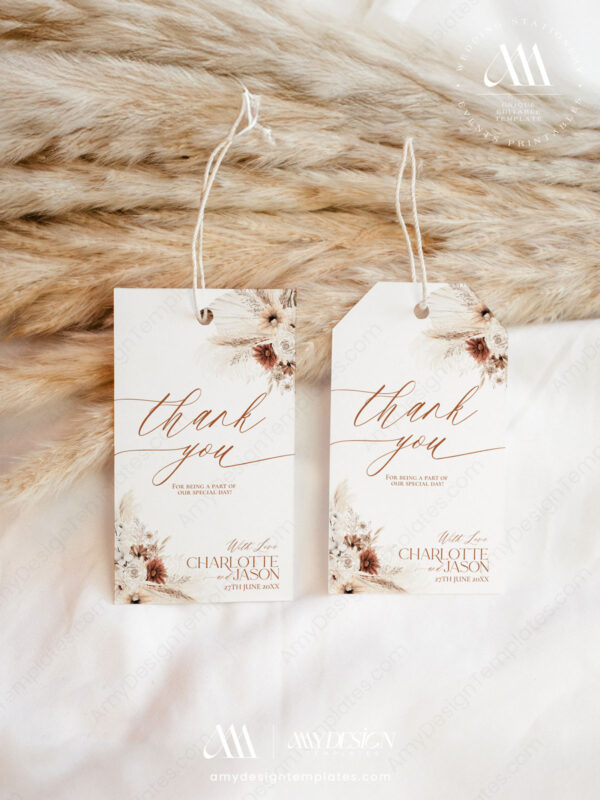 Rustic Boho Wedding Favor Tags Template Printable | Bohemian Terracotta Bridal Shower Thank You Tags