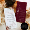 Burgundy Wedding Menu Thank You Card Template | Boho Wedding Napkin Note Printable Cards Burgundy Wedding Menu Thank You Card Template | Boho Wedding Napkin Note Printable Cards