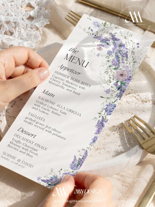 Alternative view of Wisteria Wedding Menu Template | Wedding Dinner Menu | Custom Wedding Menu Card