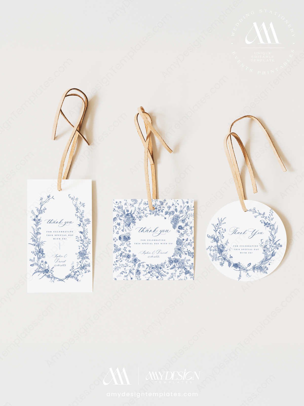 French Toile Floral Favor Tags Editable | Vintage Monogram Thank You Tags Printable