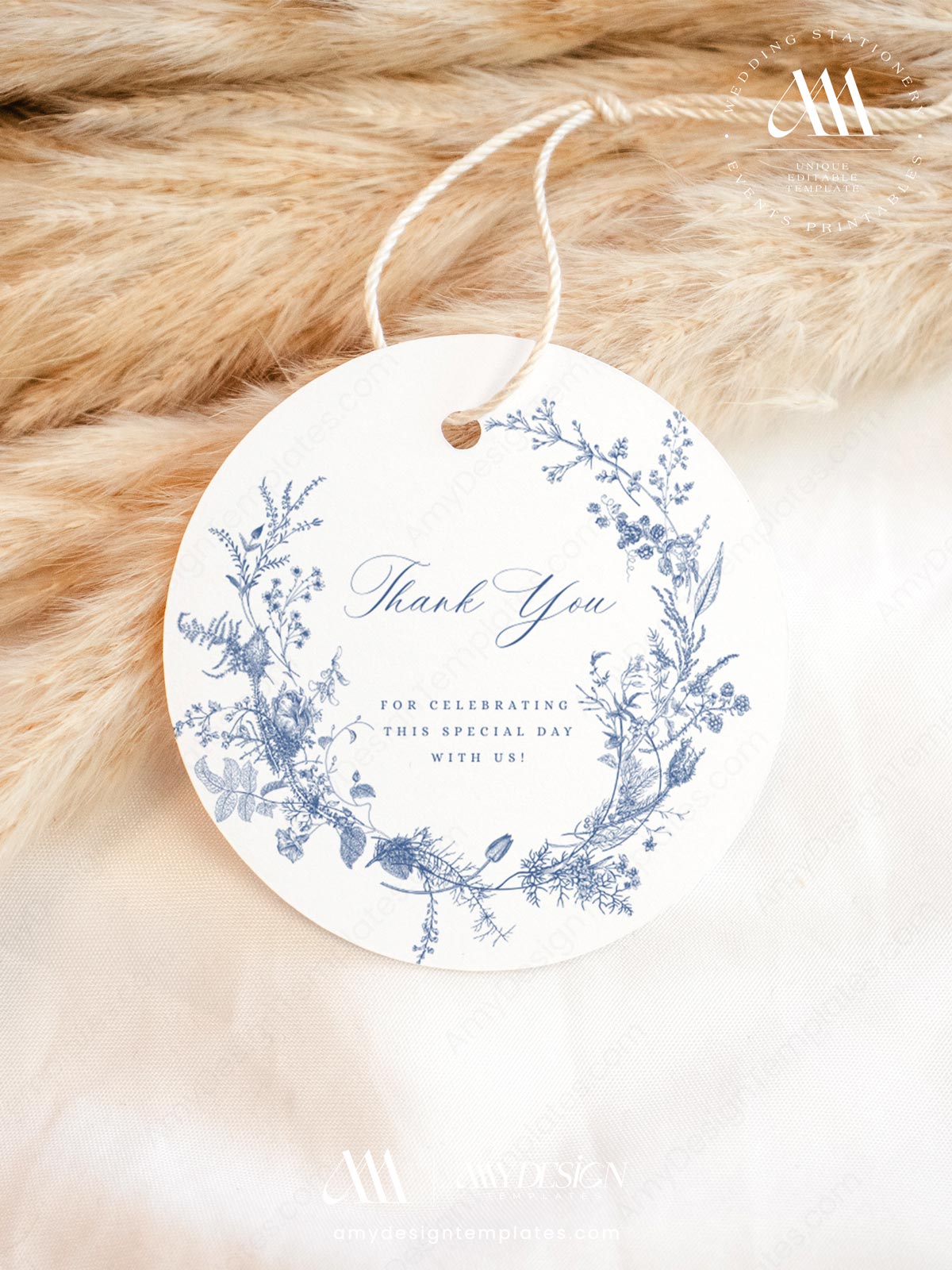 French Toile Floral Favor Tags Editable | Vintage Monogram Thank You Tags Printable