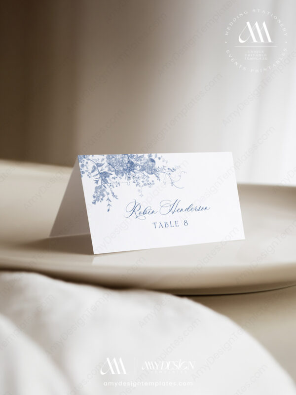Alternative view of Monogram Place Card Template | Something Blue Wedding Seating Card | Printable Digital Download