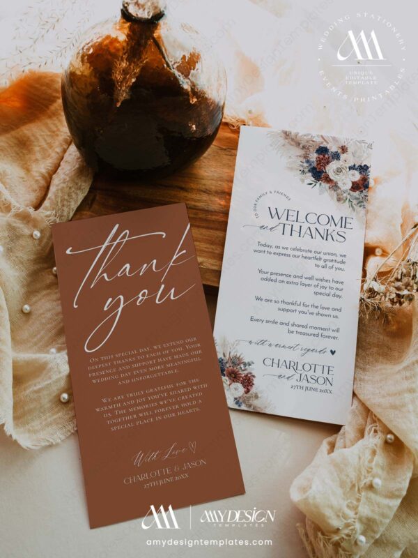 Alternative view of Navy Rust Wedding Place Setting Cards | Terracotta Wedding Table Decor | Printable Thank You Napkin Note Template