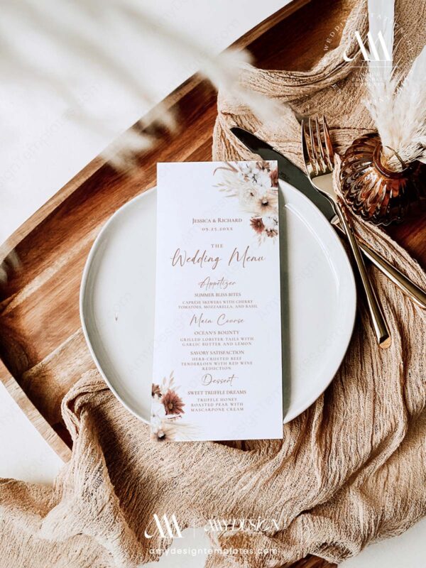 Alternative view of Boho Menu Template | Rustic Wedding Menu Template | Terracotta Wedding Dessert Menu Printable