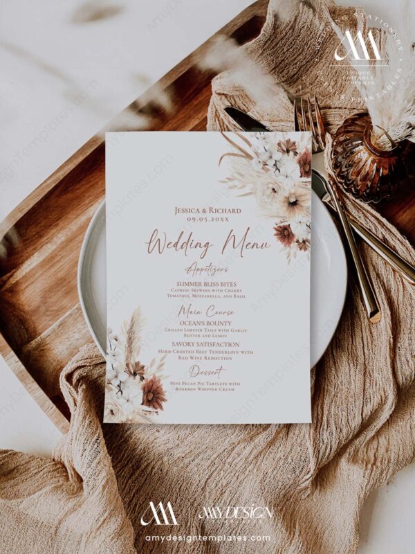 Boho Menu Template | Rustic Wedding Menu Template | Terracotta Wedding Dessert Menu Printable