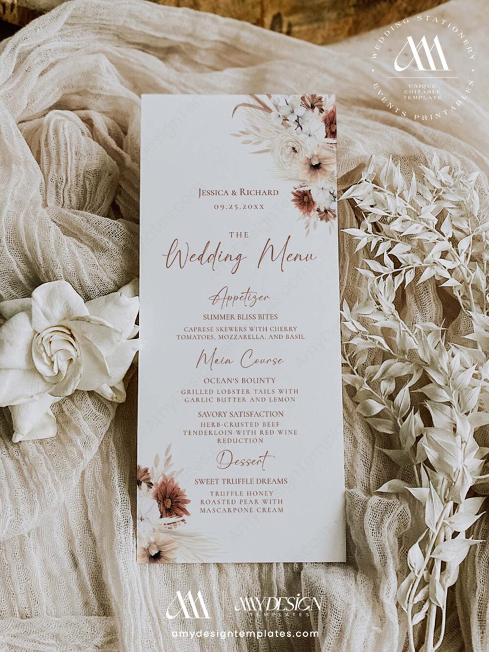 Boho Menu Template | Rustic Wedding Menu Template | Terracotta Wedding ...